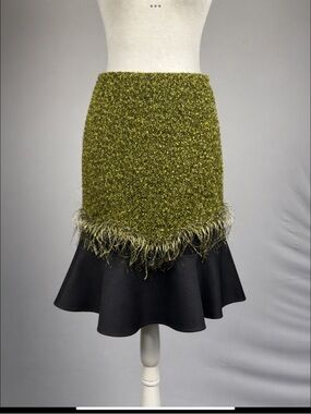 Nathaniel Hudson Bouclé Feather Trim Lined Midi Mermaid Skirt 8
